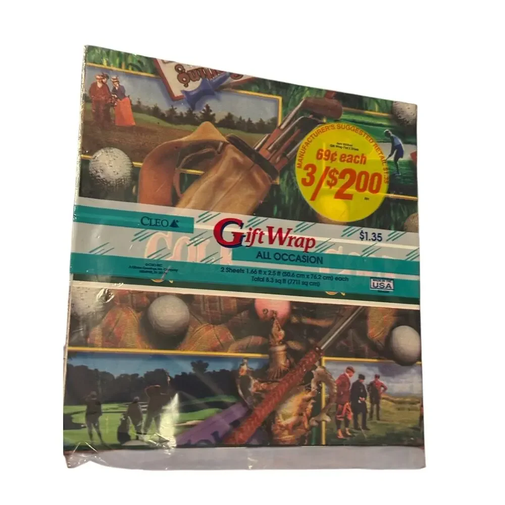 Vintage Cleo Gift Wrap Lot Golf Theme Paisley Solid Color Sheets Craft Ephemera